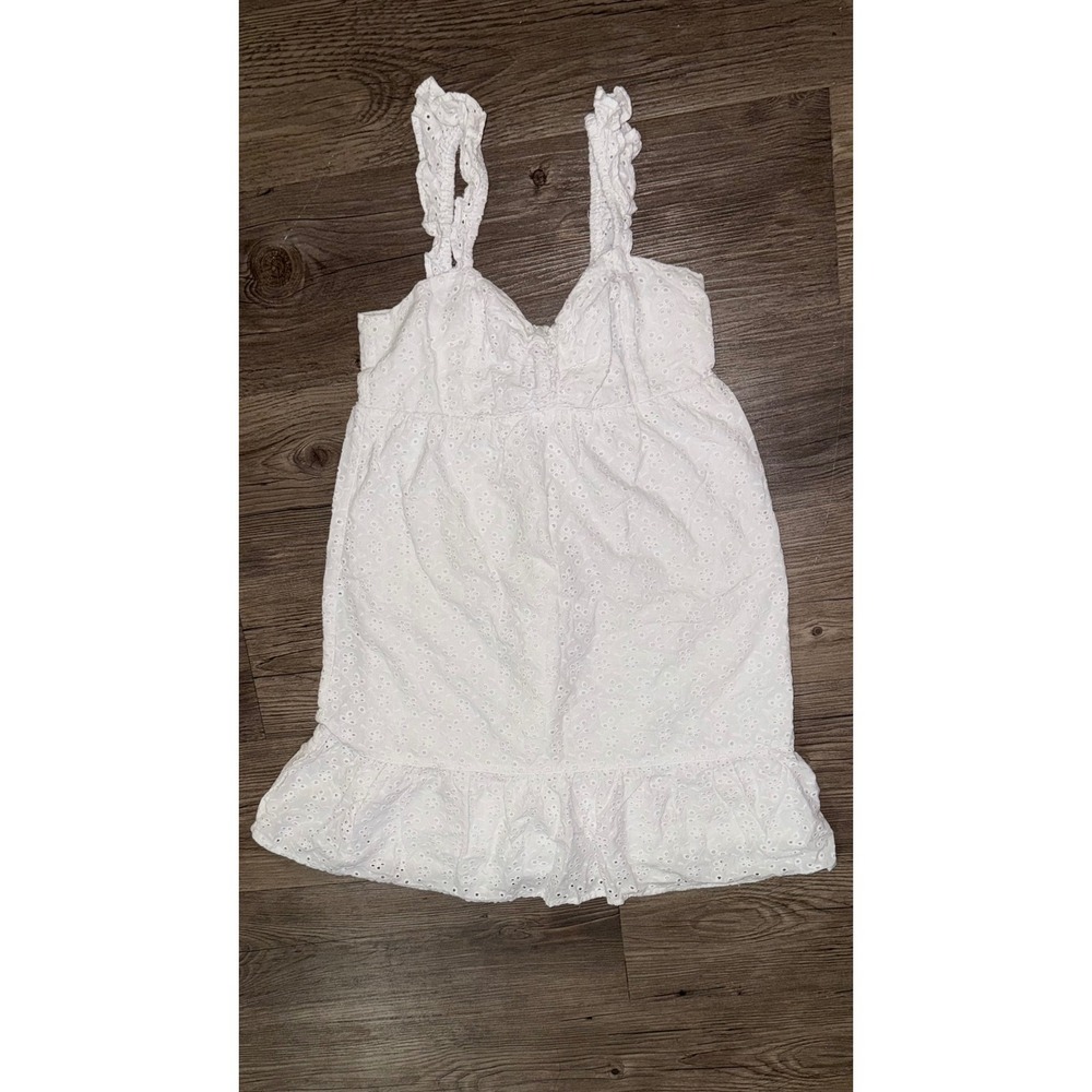 RSQ White Eyelet Cotton Mini Dress Kids Medium Ruffle Strap Smocked Sundress